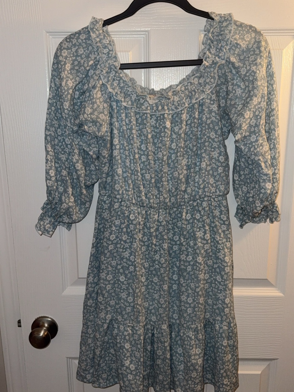 Peach Love California Light Blue Floral Ruffle Mini Dress